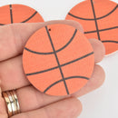 2 Basketball Charms Faux Leather Circle Vegan Leather Pendant 1-3/4" long chs6376