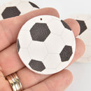 2 Soccer Charms Faux Leather Circle Vegan Leather Pendant 1-3/4" long chs6378