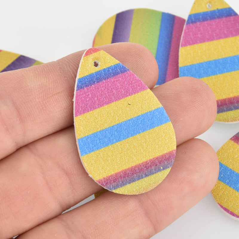 10 Pastel Stripe Faux Leather Teardrop Charms Vegan Leather, 1.5" long chs6380