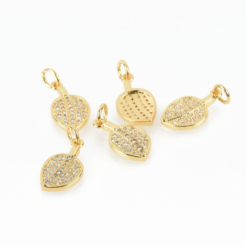 Gold Leaf Micro Pave Charms, CZ stones, 16mm chs6383