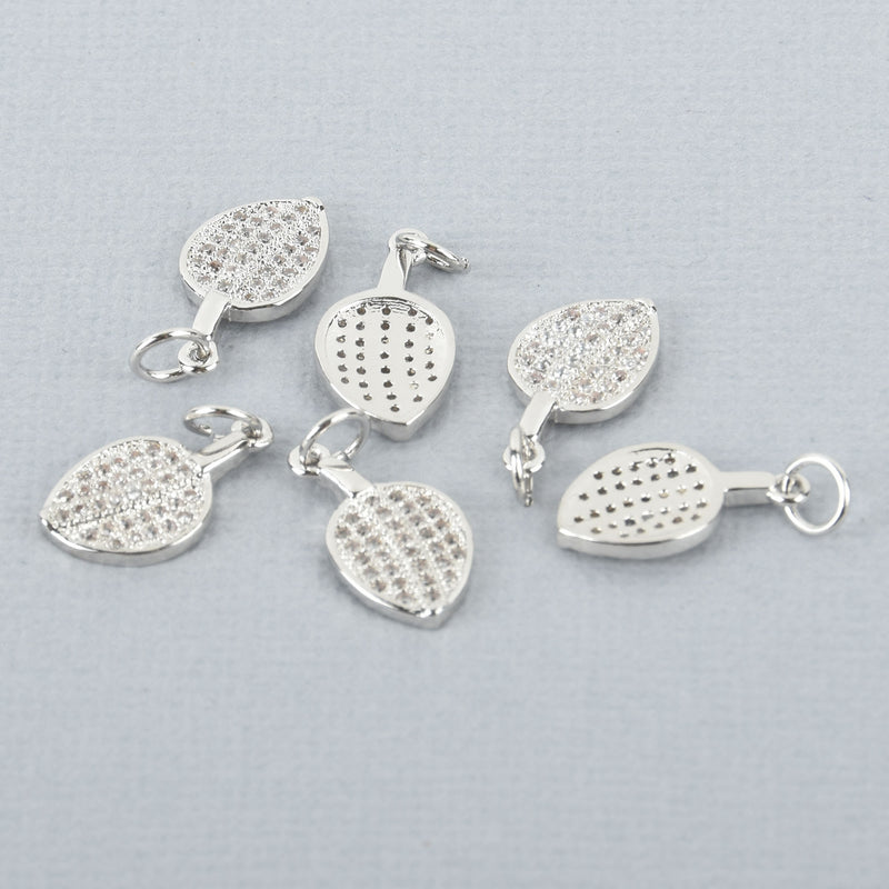 Silver Leaf Micro Pave Charms, CZ stones, 16mm chs6384