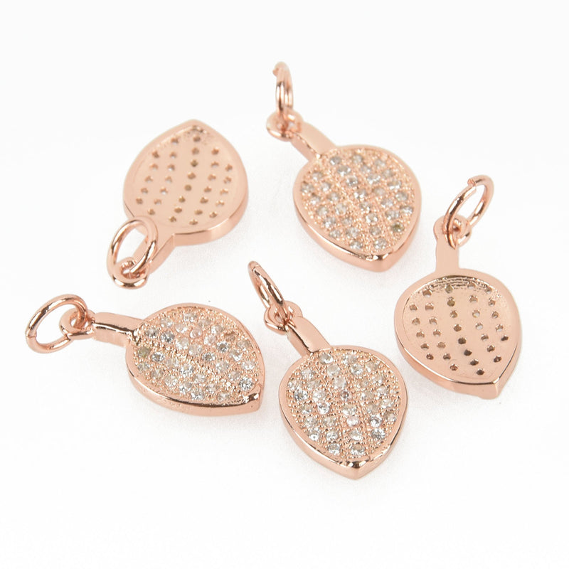 Rose Gold Leaf Micro Pave Charms, CZ stones, 16mm chs6385