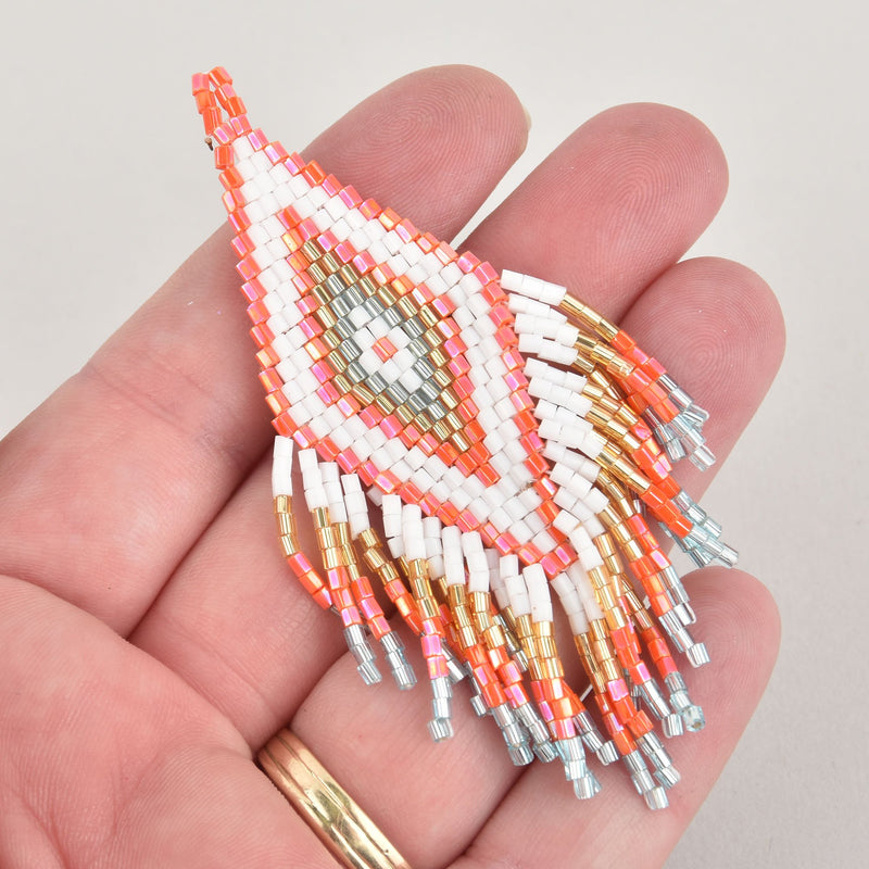 1 Beaded Fringe Tassel Pendant, Miyuki Delica Seed Beads, Diamond Design, 3.5" long, chs6387