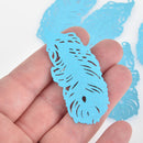 2 Metal Feather Charms Filigree Enamel, Turquoise Blue with Glitter, 2-3/8", chs6389
