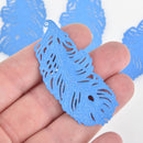 2 Metal Feather Charms Filigree Enamel, Blue with Glitter, 2-3/8", chs6390