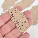 2 Metal Feather Charms Filigree Enamel, Beige with Glitter, 2-3/8", chs6391