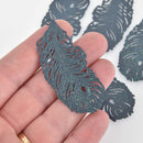 2 Metal Feather Charms Filigree Enamel, Midnight Blue with Glitter, 2-3/8", chs6392
