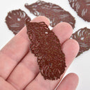 2 Metal Feather Charms Filigree Enamel, Brown with Glitter, 2-3/8", chs6393