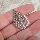 5 Silver Filigree Teardrop Charms, 35mm Chs6395