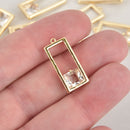 1 Clear Crystal Charm, gold rectangle, CZ cubic zirconia, chs6398