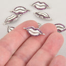 1 Silver Lips Charm, Micro Pave Connector Link, CZ crystals chs6408