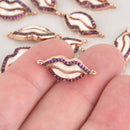 1 Rose Gold Lips Charm, Micro Pave Connector Link, CZ crystals chs6409