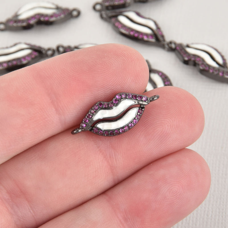 1 Gunmetal Lips Charm, Micro Pave Connector Link, CZ crystals chs6411