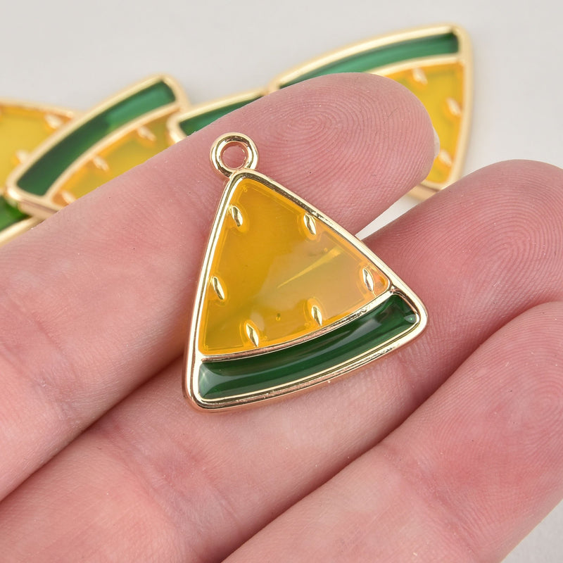 2 Yellow Watermelon Fruit Charms Gold Plated Metal 26mm chs6412