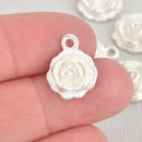 2 Silver Rose Flower Charms, MATTE silver metal, 17mm, chs6419
