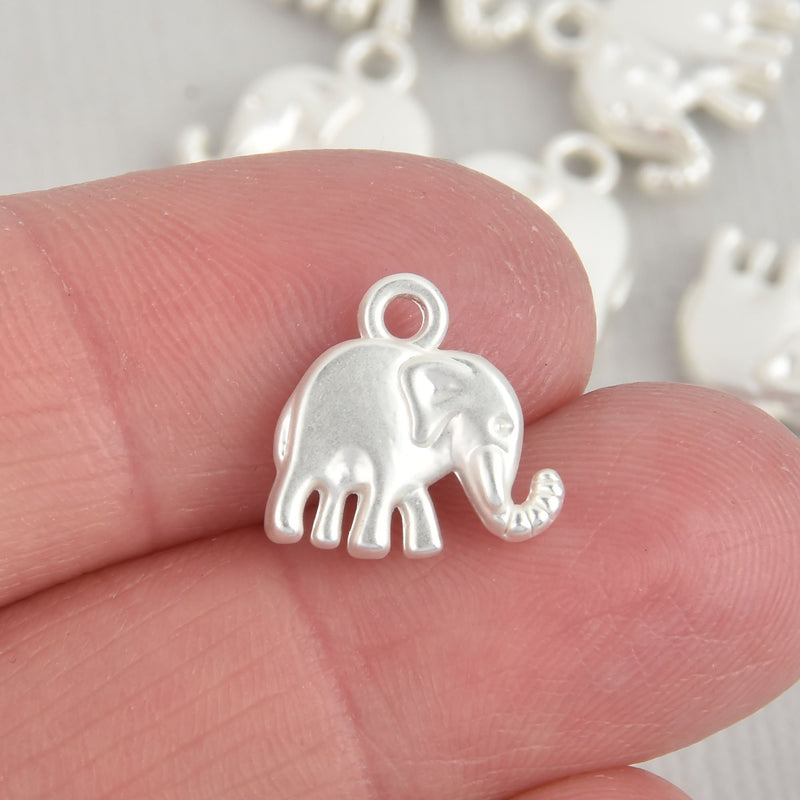 4 Silver Elephant Charms, MATTE silver metal, 13mm, chs6420