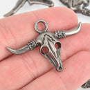 5 LONGHORN BULL Steer Charms, Gunmetal Cow Head Charms, 1-3/4" long, chs6423