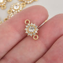 5 Gold Connector Link Charms, Round Crystal Rhinestones, 17mm, chs6424