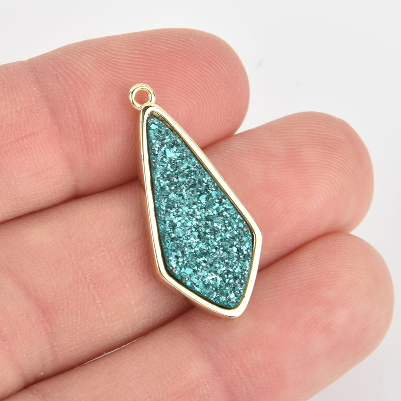 1 Teal Green Druzy Drop Charm with Gold Bezel, chs6428