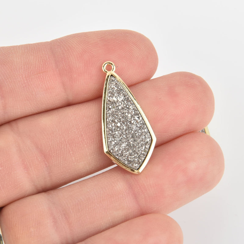 1 Dark Silver Druzy Drop Charm with Gold Bezel, chs6432