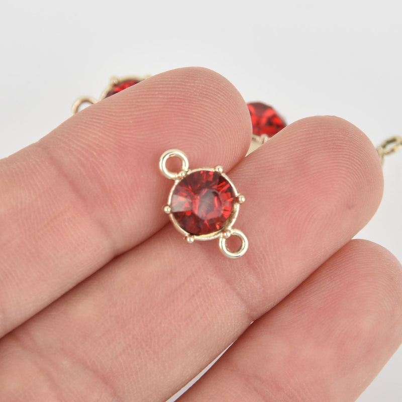 5 Gold Connector Link Charms, Red Crystal with acrylic base, 16x9mm, chs6435