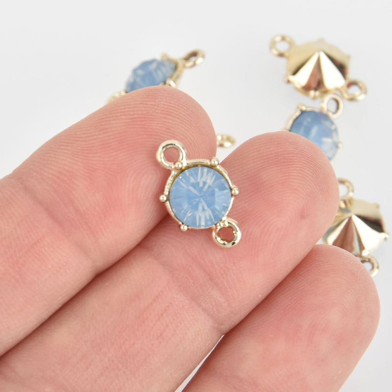 5 Gold Connector Link Charms, Blue Opal Crystal with acrylic base, 16x9mm, chs6436
