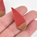 1 Teardrop Charms, Red Resin and Real Wood, 41mm, chs6438