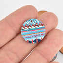 10 Wooden Charms, Blue Aztec design, 20mm, chs6442