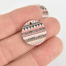 10 Wooden Charms, Pink Aztec design, 20mm, chs6444
