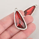 Red Rhinestone Drop Charm, Wing Crystal Glass in Silver Tone Bezel, 41x19mm, chs6445