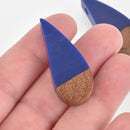 1 Teardrop Charms, Blue Resin and Real Wood, 41mm, chs6457