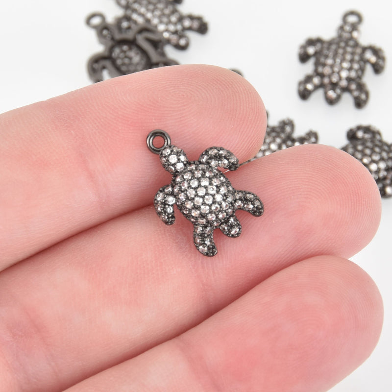 Black Gunmetal Turtle Charm, Micro Pave CZ Crystals, chs6460