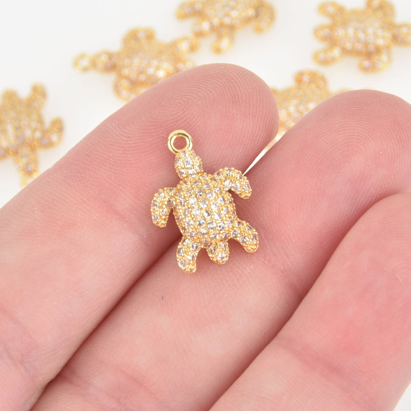 Gold Turtle Charm, Micro Pave CZ Crystals, chs6461