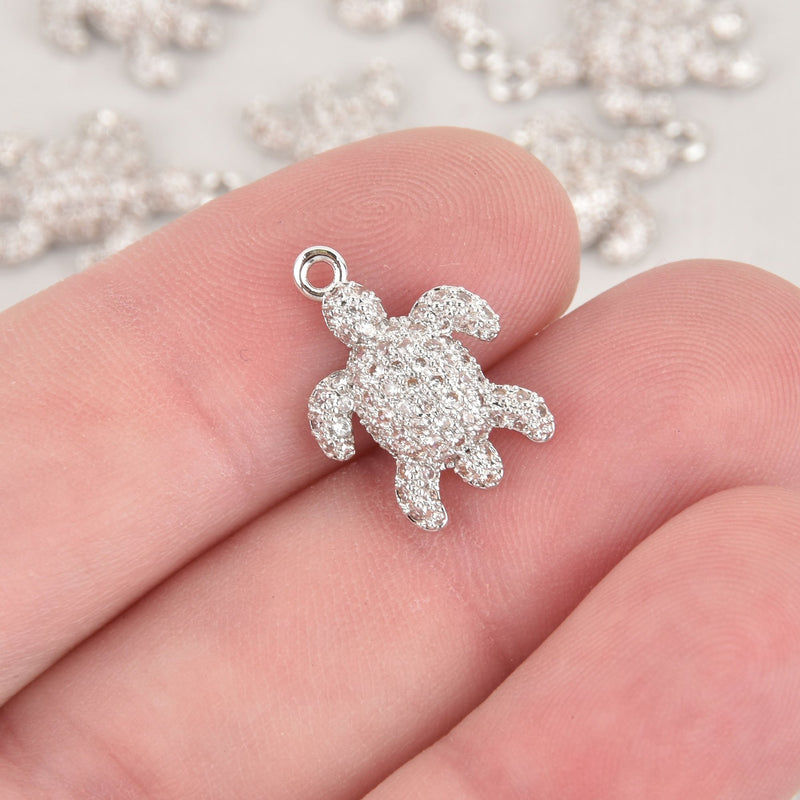 Silver Turtle Charm, Micro Pave CZ Crystals, chs6463