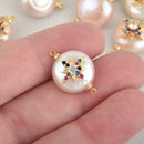 Button Pearl Charm with Micro Pave Star Crystals, Connector Link with Gold Trim, chs6473