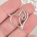 4 Silver Open Heart Charms, Swirl Wave, chs6475