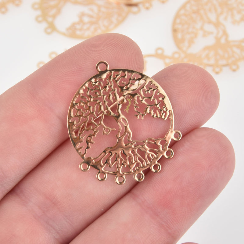 4 Gold Tree Charms, Filigree Chandelier Connector Link, 29mm, chs6477