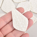 2 Faux Leather Teardrop Charms, Pearl White Weave Pattern, Vegan 2-1/4" long chs6484