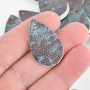 4 Faux Leather Teardrop Charms, Verdigris Patina, Vegan Leather, 1.25" long chs6486