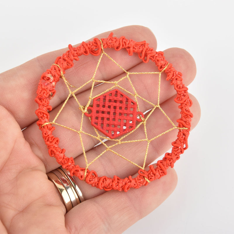 1 Dream Catcher Charm Red with gold thread, 59mm chs6487