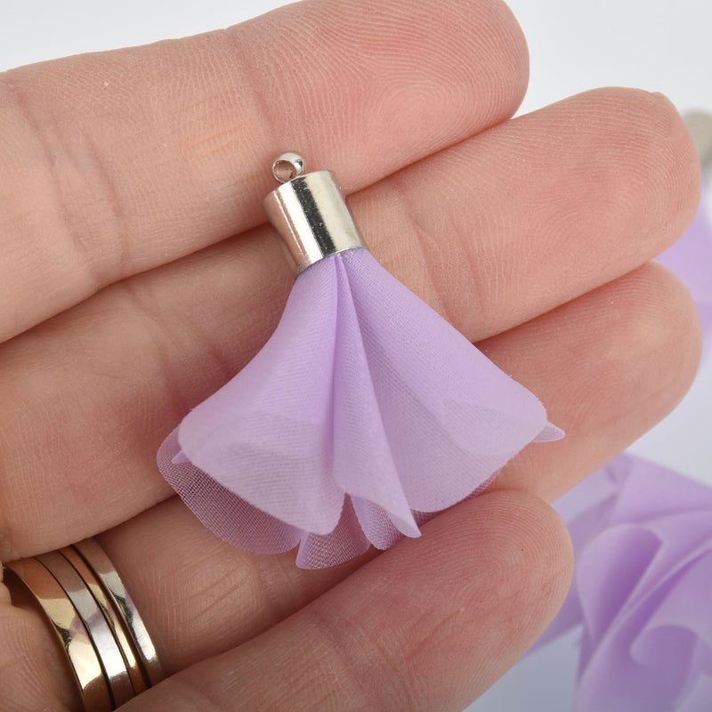 5 Purple Tassel Charms SILVER plated cap 41mm long (about 1-5/8") chs6494