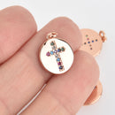 Rose Gold CROSS Micro Pave Charm Dot Charm 14mm chs6495