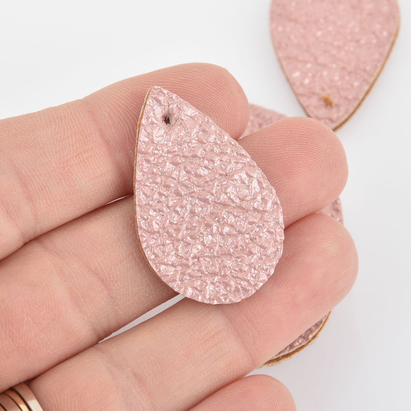 10 Pink Faux Leather Teardrop Charm Pendants Vegan Leather, 1-1/2" long chs6500