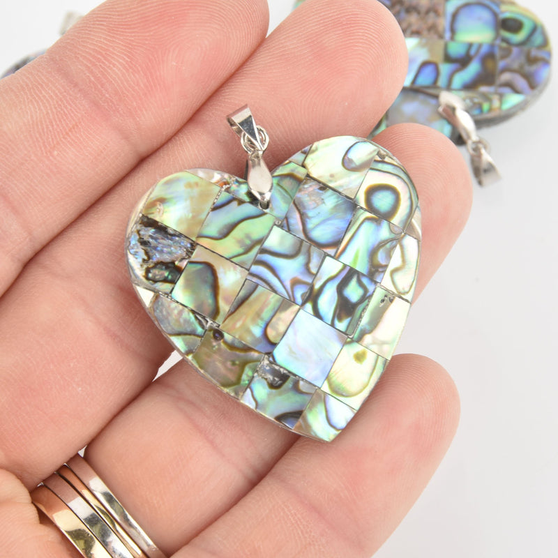 ABALONE SHELL PENDANT Heart silver bail 35mm chs6501
