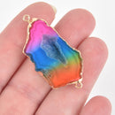 1 RAINBOW Druzy Quartz Gemstone Charm, Gold bezel connector link, 1.5" long, chs6505