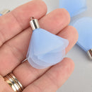 5 Blue Tassel Charms SILVER plated cap 41mm long (about 1-5/8") chs6506