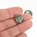 LABRADORITE Charm, gunmetal bezel, natural gemstone, 16mm chs6510
