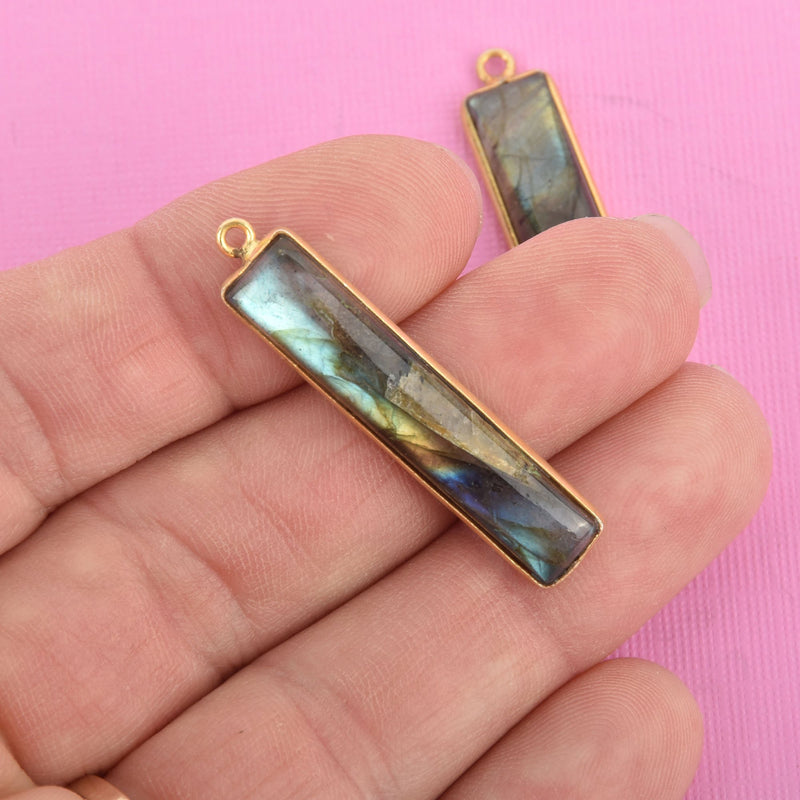 LABRADORITE Bar Charm, gold bezel, natural gemstone, 40mm chs6512