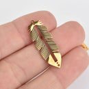 2 Centerline Feather Charm Links for Seed Beads, Gold Plated Stainless Steel, chs6516