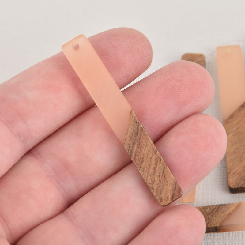 2 Stick Charms, Pale Peach Resin and Real Wood, 2" long, chs6520